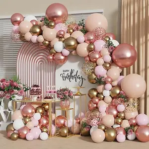 Rose Gold Balloon Garland Set, Nude Metallic Gold Matte Balloons, Golden Rose Gold Sequins for Wedding Bridal Shower New Year Party Girl Birthday Decor, Balloon Party Supplies, Balloon Arch Backdrop