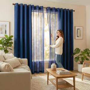 Summer Vibes, 34x84 Inch 4pcs Blackout and Sheer Curtains for Living Room Bedroom Linen Blackout Curtains, Grommet Luxury Black Out Curtains for Windows Apartment L69 L12