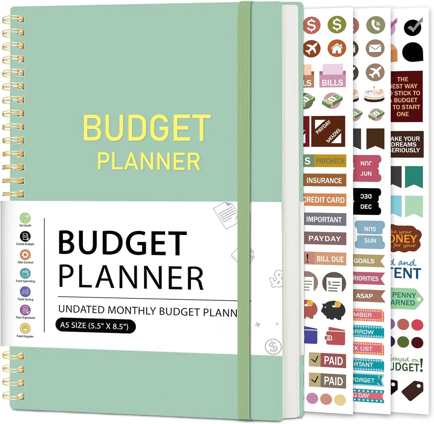 Budget Planner, Undated 12-Month Financial Organizer with Expense Tracker | A5 accounting book for monthly bills, income and expenses; start anytime and manage personal, home or business finances.