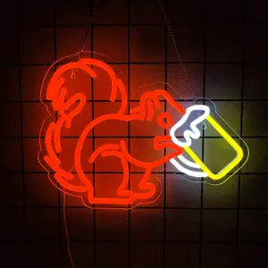 Squirrel Beer Neon Sign for Wall Decor Bar Neon Light Squirrel Drinking Wine Led Light Animal LED Sign  LED Neon Light for Bar Bedroom Kidsroom Business Game Room Party