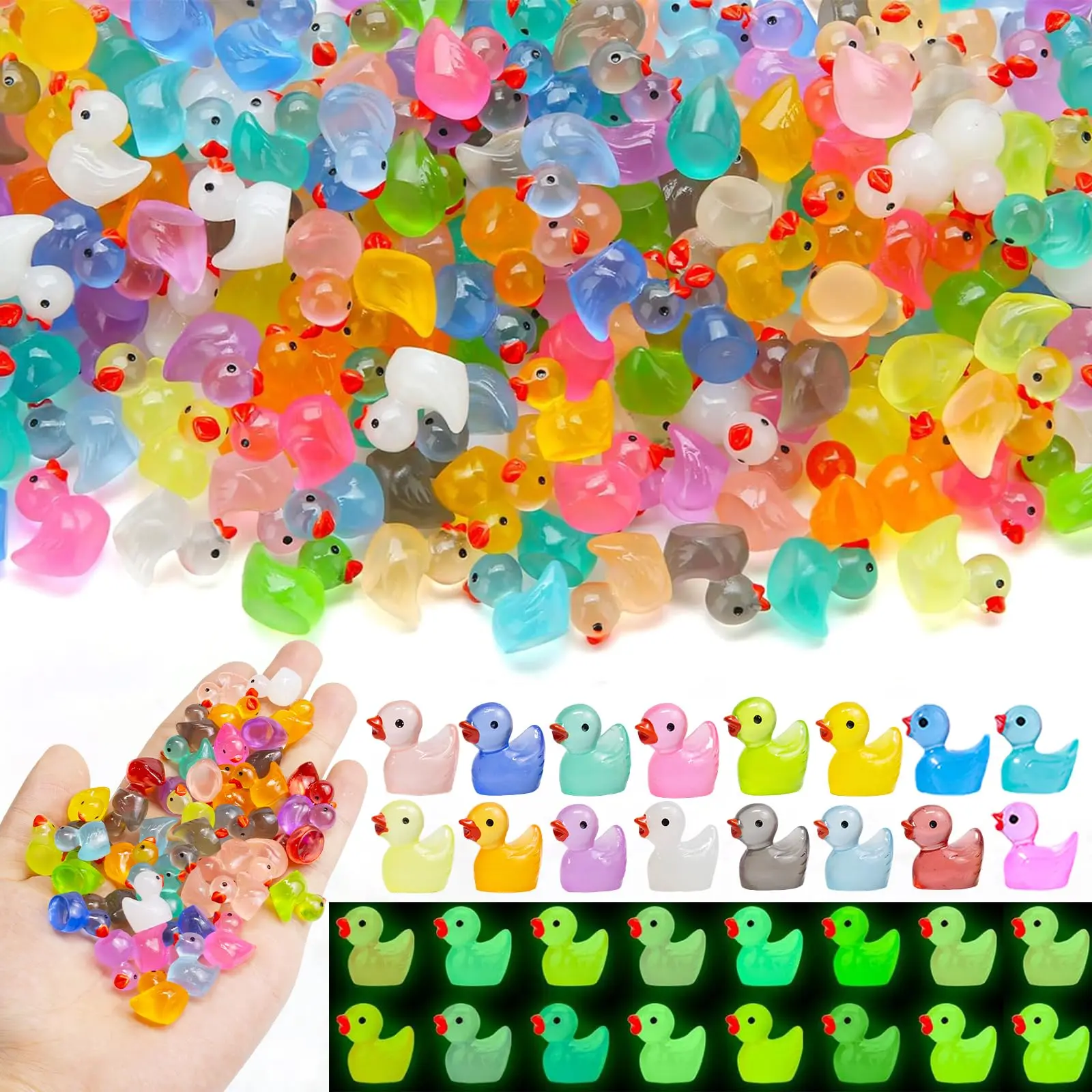 50pcs Luminous Mini Resin Duck Fairy Figurine Set - Small Home Decoration Statues, Glow-in-the-Dark Plastic Miniature Animal Ornaments for Miniature Gardens, Party Favors, Landscape, Light