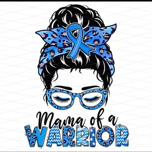 DTF Transfer - "Mama of a Warrior" Design with Blue Ribbon and Leopard Print Glasses for Custom Projects