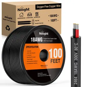 Nilight High Quality 100FT 18AWG Oxygen-Free Copper Electrical Wire, Red Black Stranded PVC Cord, 2-Conductor Parallel 300V DC Flexible Extension Cable for LED Strips, Lamps (Automotive & Motorcycle Car Lights Use)
