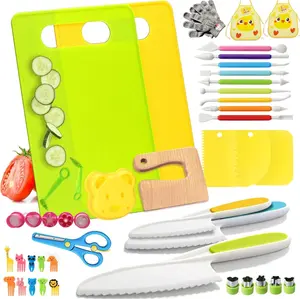 Children's Kitchen Knife Set,13/17/46 Montessori Children's Kitchen Utensils,Suitable For Actual Cooking.Equipped With Children-Specific Knives (Certified Safe),Folding Cutter,Sandwich Cutter,Peeler,Cutting Board.Suitable For Birthday Celebrations