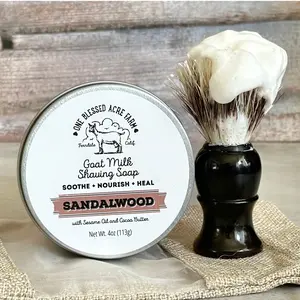 One Blessed Acre Farm Tallow & Goat Milk Shave Soap Sandalwood for Sensitive Skin & Dry Skin - Paraben & Phthalate Free - Ideal for Wet Shaving & Traditional Routines