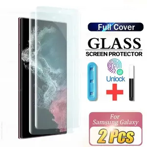 US-CASE - UV Liquid Glue Screen Protector For Samsung Galaxy S22 S24 S23 Ultra Note 8 9 10 20 S8 S9 S10 S20 S21 Plus S24 Tempered Glass