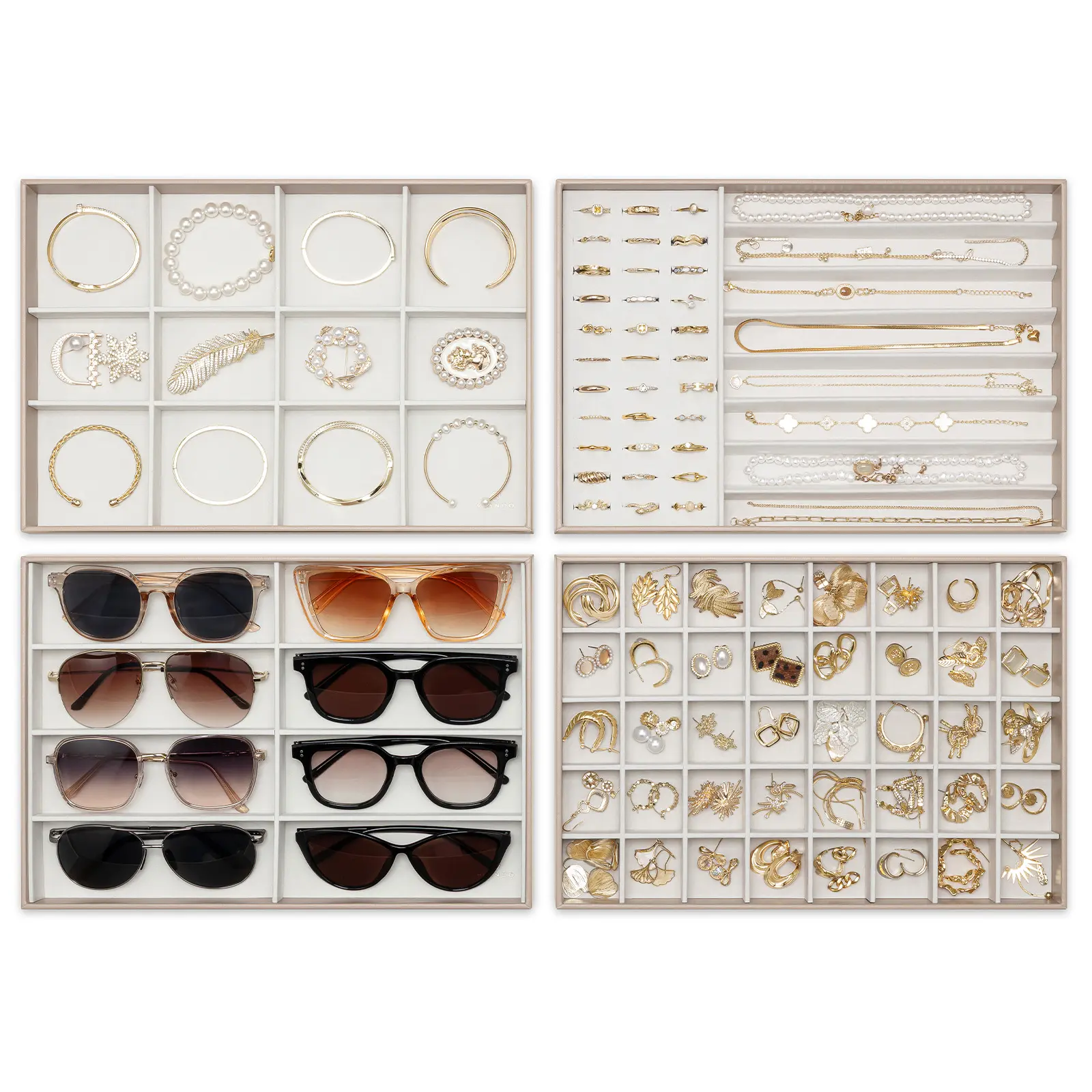 VLANDO Classic Durable Stackable Jewelry Organizer - 40-Compartment Velvet Tray with Removable Dividers, Eco-Friendly Earring Holder, Decorative Storage Organizers, Multifunctional Home Solution for Jewelry Organization & Collector Display