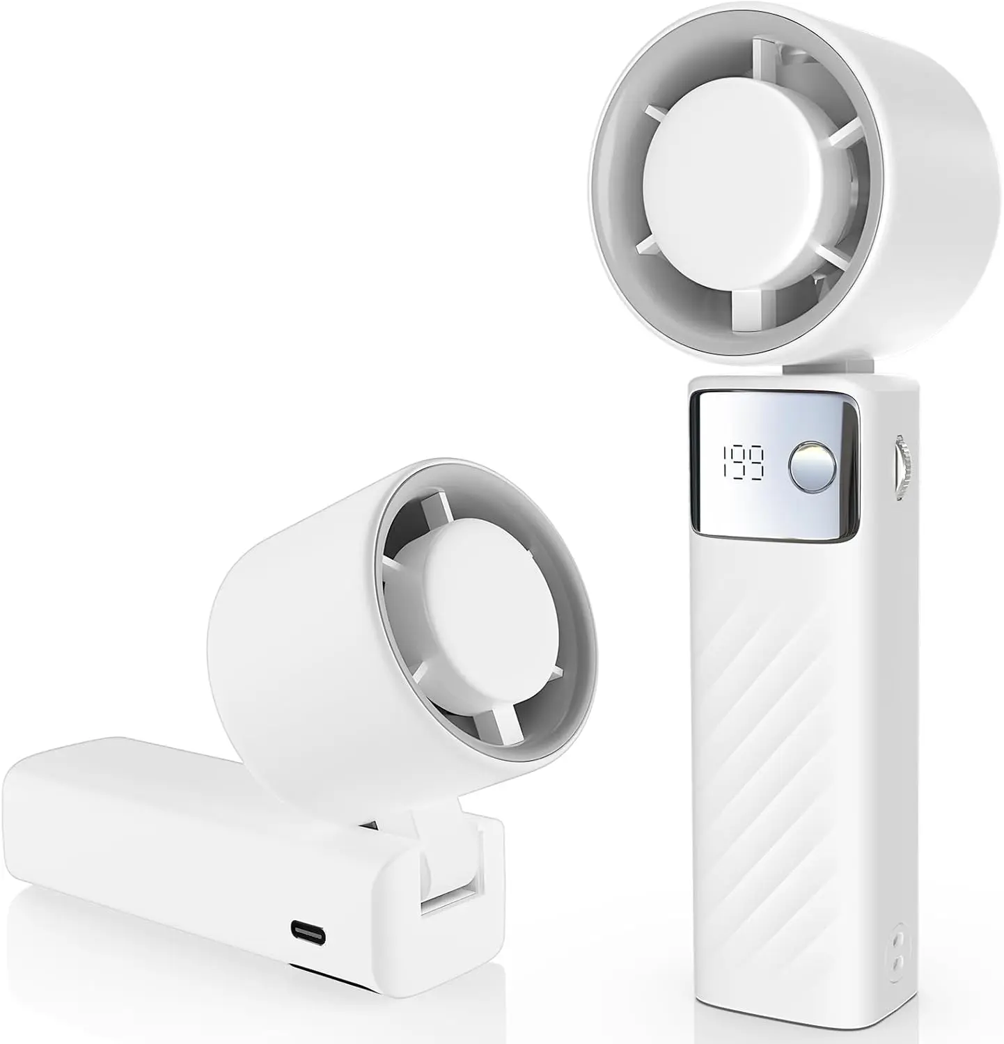Portable Handheld Turbo Fan - Foldable Mini Fan with Air Turbo Tech, 1-199 Speed Adjustment,Upto 20H Runtime, LED Display, Battery-Powered for Indoor/Outdoor Use Light White
