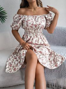 Floral Print Square Collar Dress Summer Fashion Ruffles Dresses Women's Clothing
