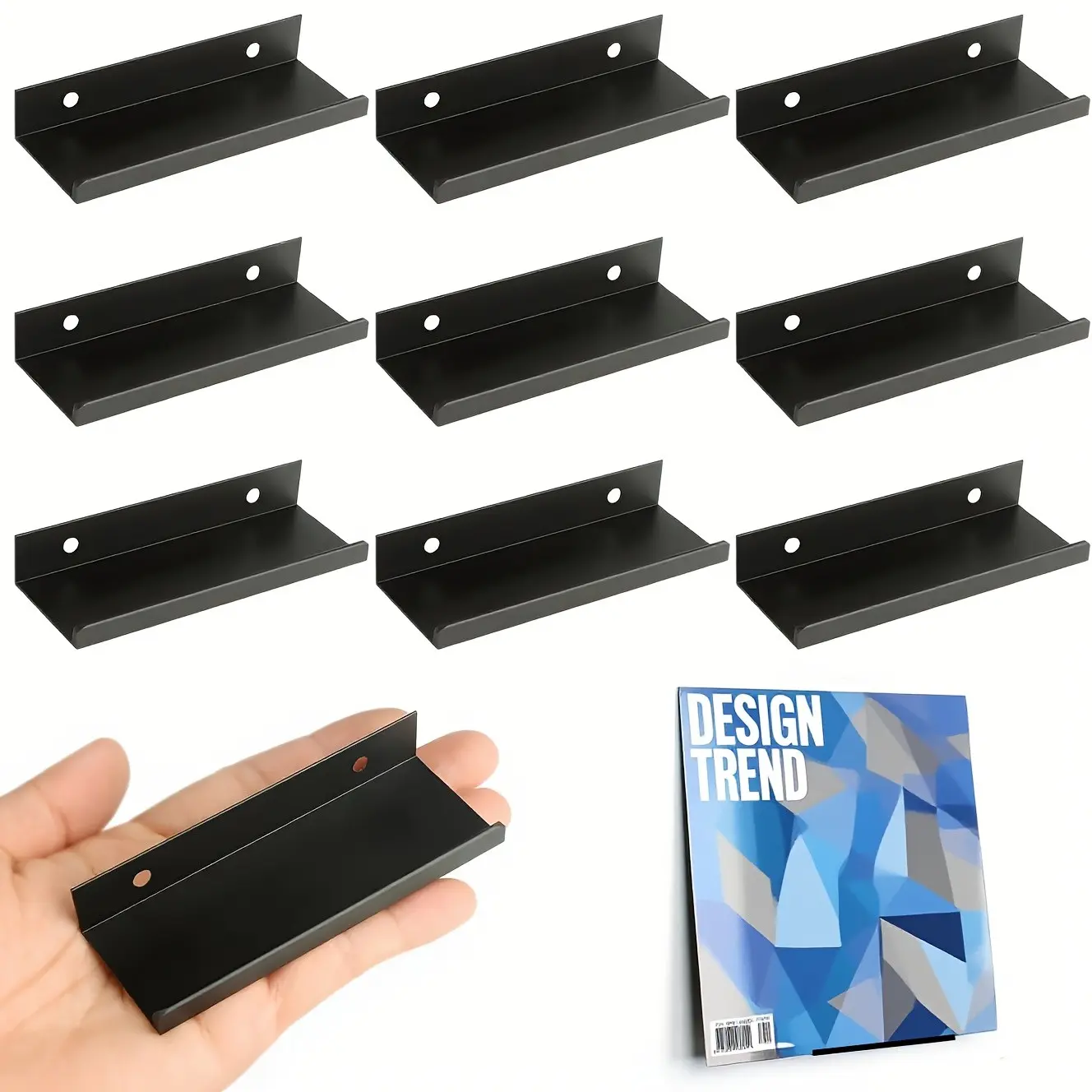Vinyl Wall Mount 9 Pack Set, Metal Vinyl Shelf, Minimalist Record Display, Stylish Record Holder, Modern Office Home Decor, Industrial, Wall Mount Design, Black Wall Shelf Unit, Wall Rack