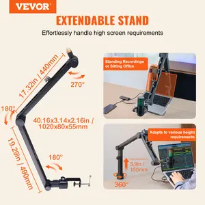 【Spotlight Day】VEVOR Microphone Boom Arm with Desk Mount, 360° Rotatable, Adjustable Mic Stand with 3/8" to 5/8" Adapter Port, for Recording Blue Yeti Hyperx Quadcast Blue Snowball Shure SM7B Audio Technica Accessories Alloy