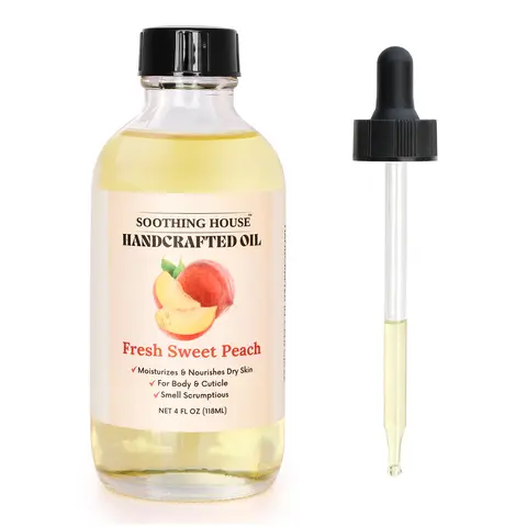 Handcrafted Fruity Sweet Peach Scented Body Oil - 4oz Silky Lightweight Vegan Cruelty-Free Hydrating Oil for Women's Sensitive Skin Care, Fights Dryness, Boosts Moisture
