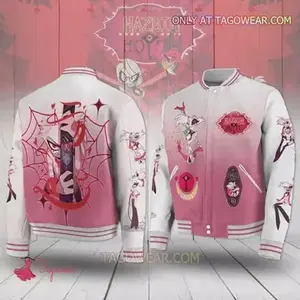 Hazbin Hotel Vintage Varsity Jacket Anime Fans, Cozy Oversized Streetwear Baseball Jacket, Trendy Cartoon Gift