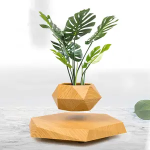 Magnetic Levitation Plant Pot - BlackWood Grain White Marble Pot with Unique LevitationEffect for Air Plants & Bonsai - Home & Garden Decor -Perfect Christmas Gift for Plant Lovers