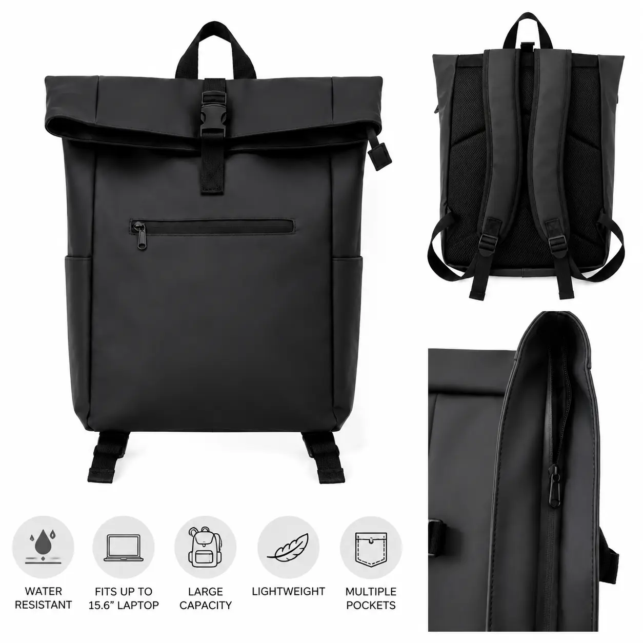 Water-Resistant Backpack Fits Up to 15.6" Laptop Large Capacity Lightweight with Multiple Pockets