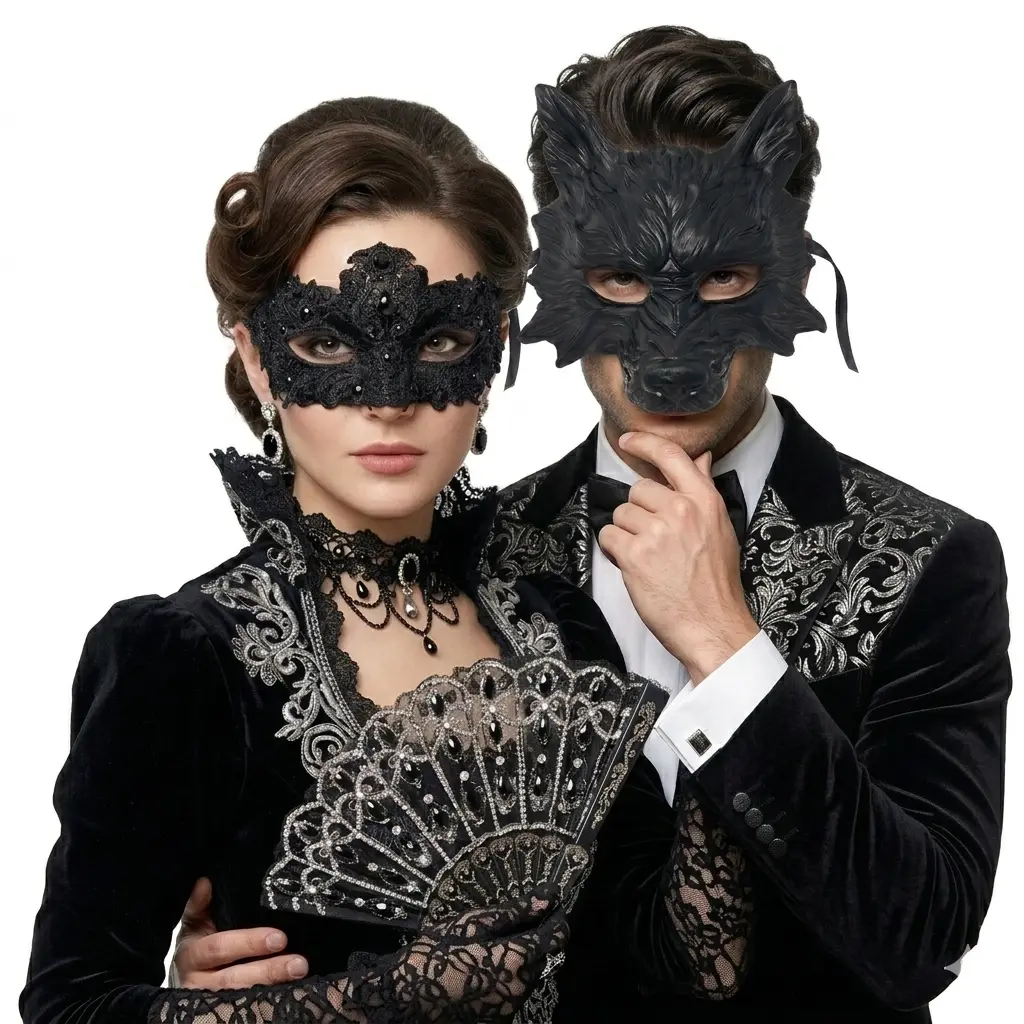 Couple Masquerade Party Masks , Women Lace Mask, Men's wolf Mask