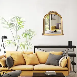 Gold Ornate Baroque Mirror Hanging Mirror Arched Makeup Mirror Antique Mirror；Resin Frame Size：15.2X11.6 inch Decor