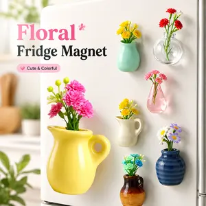Renmxj Refrigerator Magnet Set + 8 Pcs Cute Mini Ceramic Vase Fridge Magnets + With Artificial Flowers, Tiny Funny Decorative Design + Fridge Locker Whiteboard Magnets + Aesthetic Kitchen Home Decor + Perfect for Kitchen Office Locker Whiteboard Fridge De