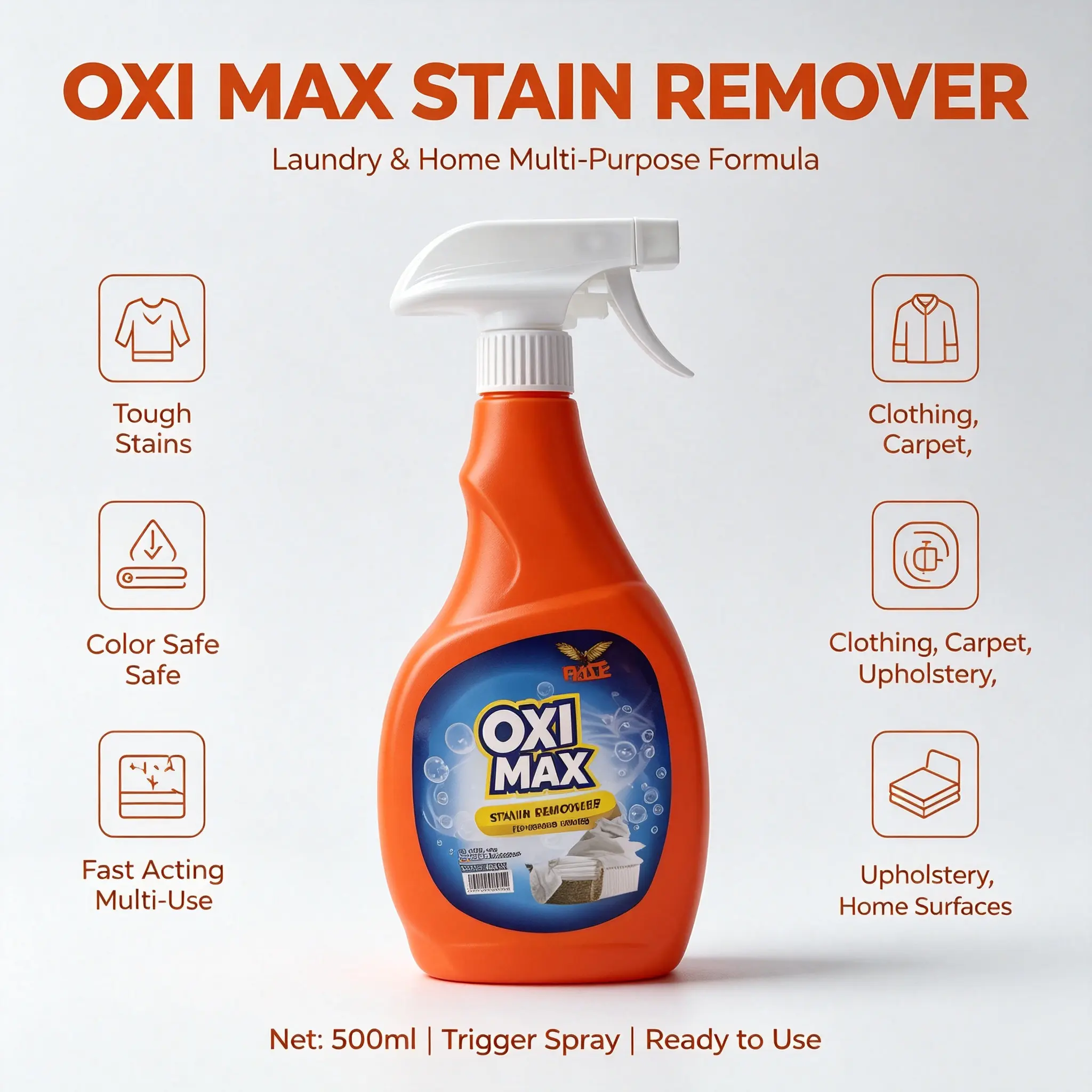 RIZE Max Stain Remover Spray | Laundry & Home Multi-Purpose Cleaner | 500ml Tough Stain Treatment