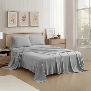 Aeropostale Super Soft Jersey Knit Sheet Set, 4 Piece Bed Sheets, Cotton Rich Jersey Sheets, Fits Mattresses up to 18” Deep, King Size, Heather Grey