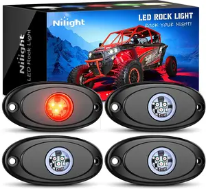 Nilight LED Rock Light 4PCS Red Light Pods Waterproof Under Body Wheel Well Light Exterior Interior Lights for Car Truck Pickups ATV UTV SUV Motorcycle Boat rock lights motorcycle light welcome lights car in warning light rock light wheel lights