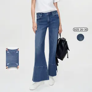 Women's Baggy Mid Stretch Mid Rise Split Leg Wide Leg Genuwii Jeans with Pocket Design, Blue Fitted Denim, Comfortable Basic Style for Casual Outfits - No More Awkward Gaps, Streetwear, Womenswear, Flared Pants, Outdoor Cute Jeans, Spandex Trouser