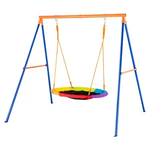 VEVOR Swing Sets for Backyard,  440lbs Load Capacity Swing Set, 40" Saucer Swing Seat with Heavy Duty A-Frame Metal Swing Stand and Adjustable Rope, Easy to Assemble, Swingset Outdoor for Kids