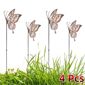 4 Pack Butterfly Garden Stakes, 24.8 Inch Metal Yard Art Butterflies, Butterfly Design Bronze Color Decorative Outdoor Decor Garden Statue for Patio Lawn, Garden Setting, Gifts for Women