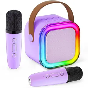 Mini karaoke machine with 2 microphones, wireless BT speaker,Bluetooth Speaker with LED Nightlight, Bluetooth party Pink karaoke