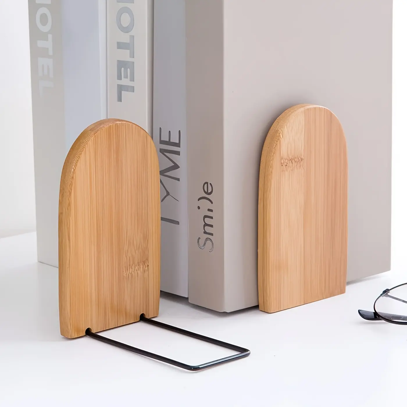 2pcs Non-Slip Wooden Bookends Book Holder Anti Tipping Organizer Easy Assemble & Detachable Bookshelf Organizer Desk Accessories Office Desk Accessory