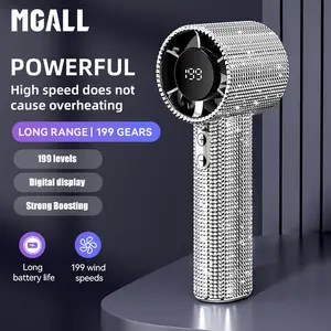 MGALL S5 Full Diamond Luxury Craftsmanship Portable Handheld Turbo Fan, 3 Gear Wind, Rechargeable Long  Battery Life Hand Fan With Digital Display For Outdoor Activities, Travel, Office,Wonmen's gift