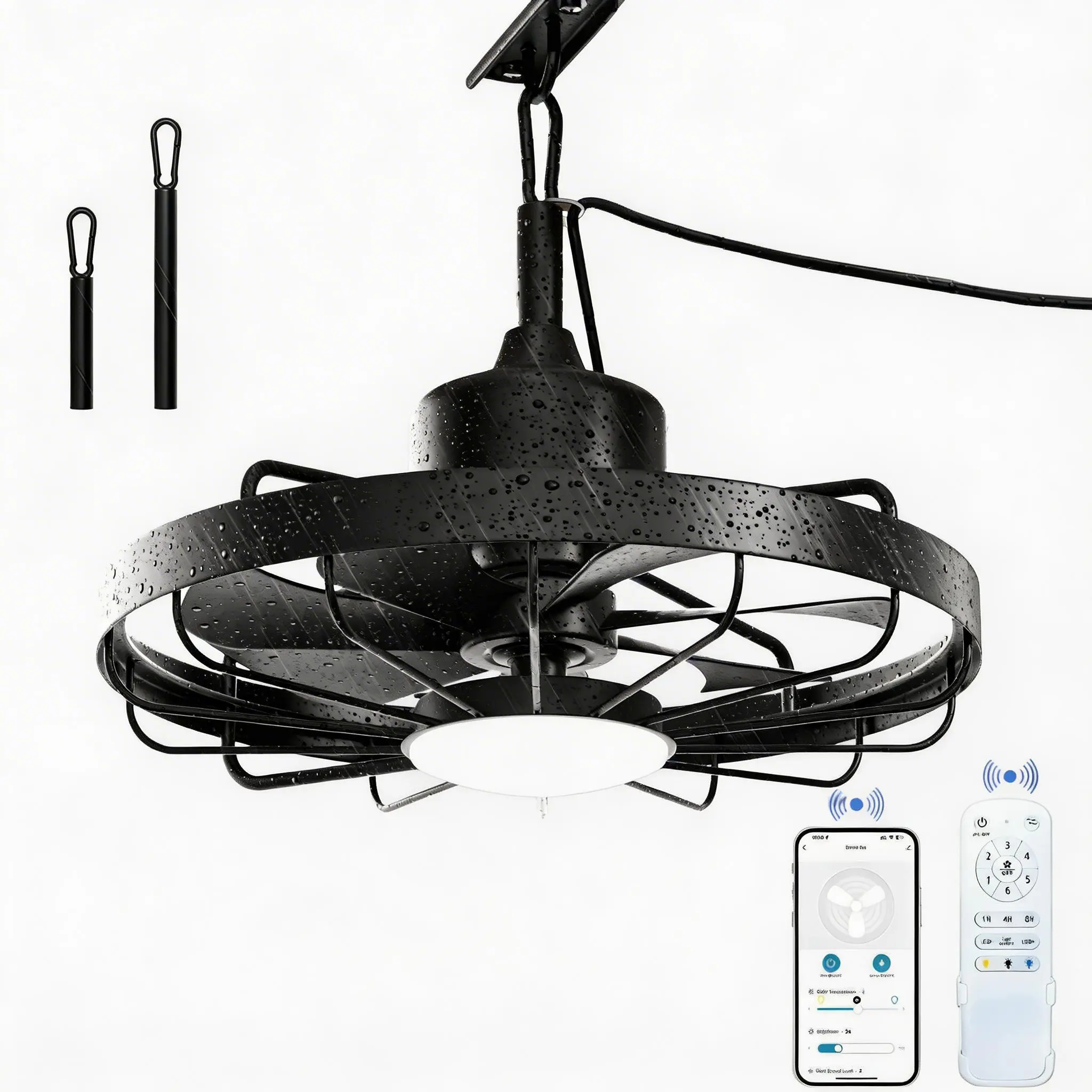 20’’ Outdoor Ceiling Fan with Light, Waterproof Smart Caged Ceiling Fan with Remote & APP Control, 3CCT Reversible Dimmable LED Hanging Fan with 7 Blades for Patio, Gazebo, Pergola, Porch