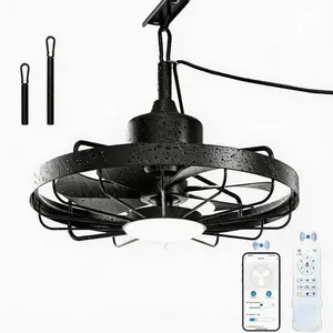 Outdoor ceiling fan with LED lights, 20-inch garden fan, bidirectional rotation function, 6-speed remote control, adjustable brightness, IP65 waterproof cage fan, suitable for gardens, porches, pergolas and sunshades.