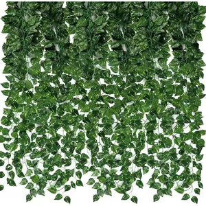 24-Pack 173 Feet Artificial Ivy Greenery Garland, Fake Vine Hanging Plant Background Wall Decoration Suitable for Room Bedroom Wall Decoration, Green Leaves Suitable for Jungle Theme Party Wedding Decoration