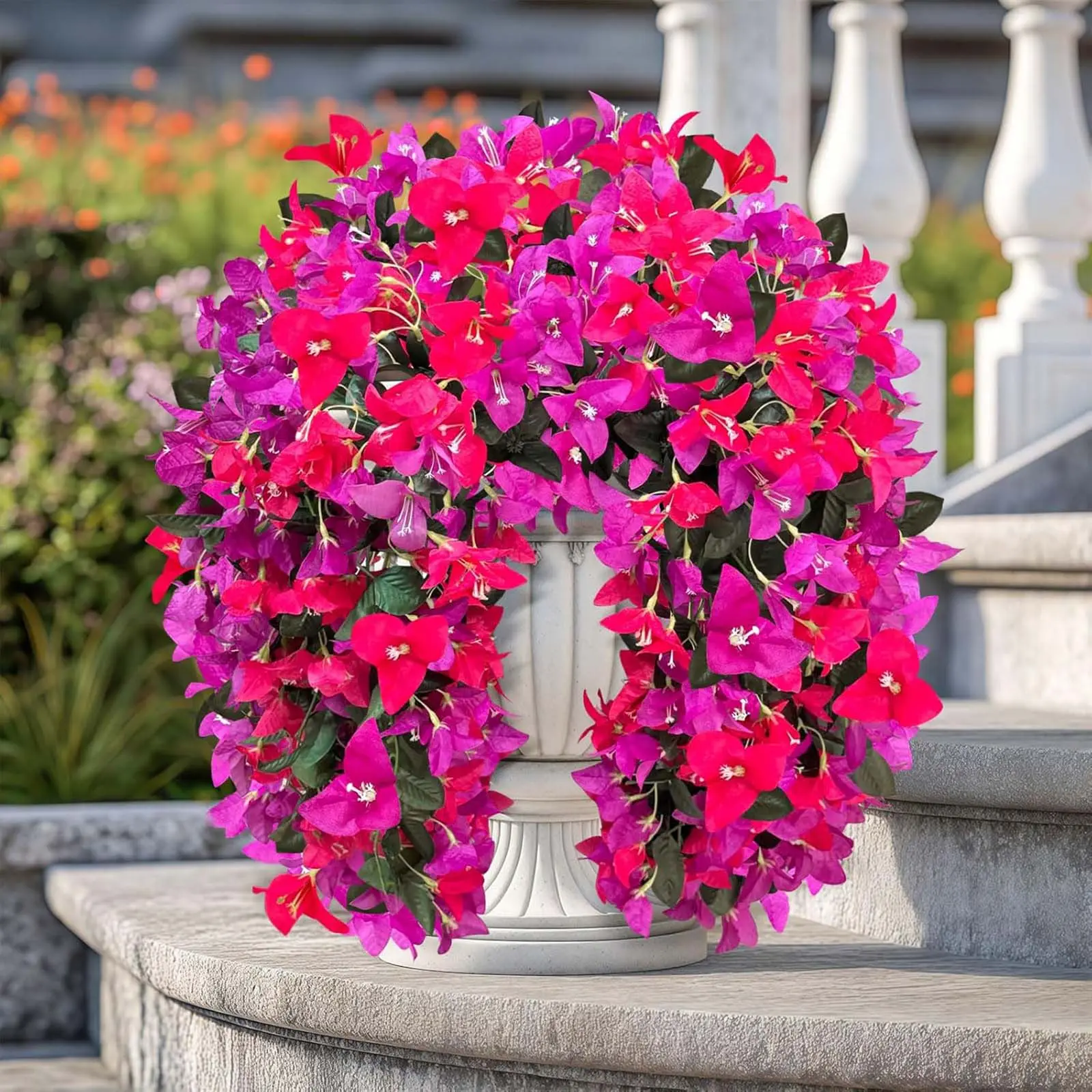 2Pcs Bougainvillea Artificial Flowers for Outdoors, Realistic UV Resistant Faux Outdoor Plants Flowers, Silk Hanging Fake Flowers for Outside Home Porch Patio Balcony Garden Decor