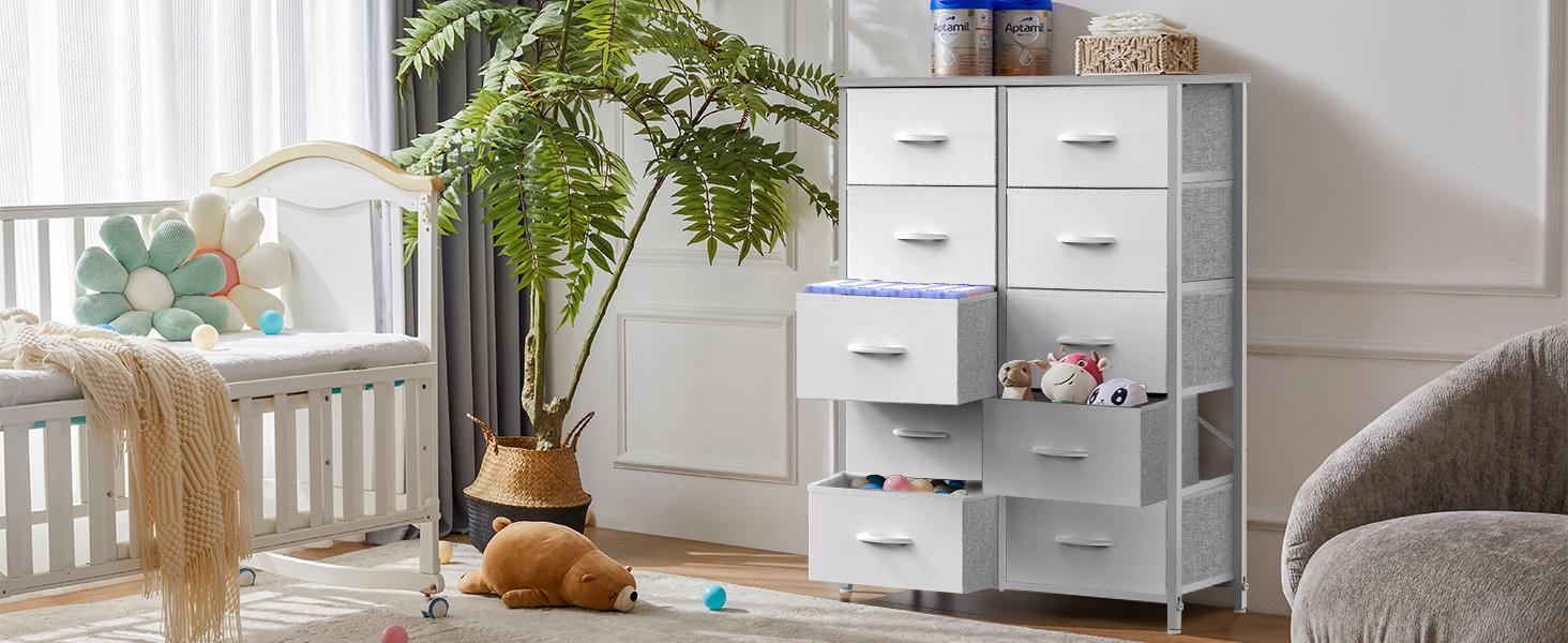 【Deal】Cupboards Cabinets Dresser - Fabric Storage Tower with 10 Drawers, Bedroom Organizer, Chest of Drawers with Fabric Bins