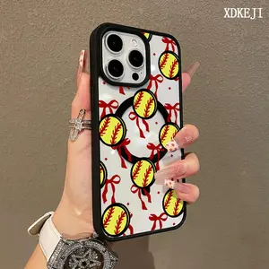 Red Coquette Bow Softball Pattern Premium Magnetic Phone Cases for iPhone 17 Air 16 15 14 Pro Max 13 12 Plus Smartphone Shockproof Protection Cover For Samsung Galaxy S23 FE S24 S25 S26 Plus Ultra Cellphone Protective magsafe case Protector Casing