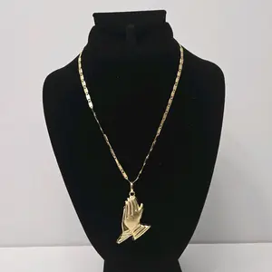 #38. 18K Gold Plated Blade Design 18"  Necklace with a Praying Hand