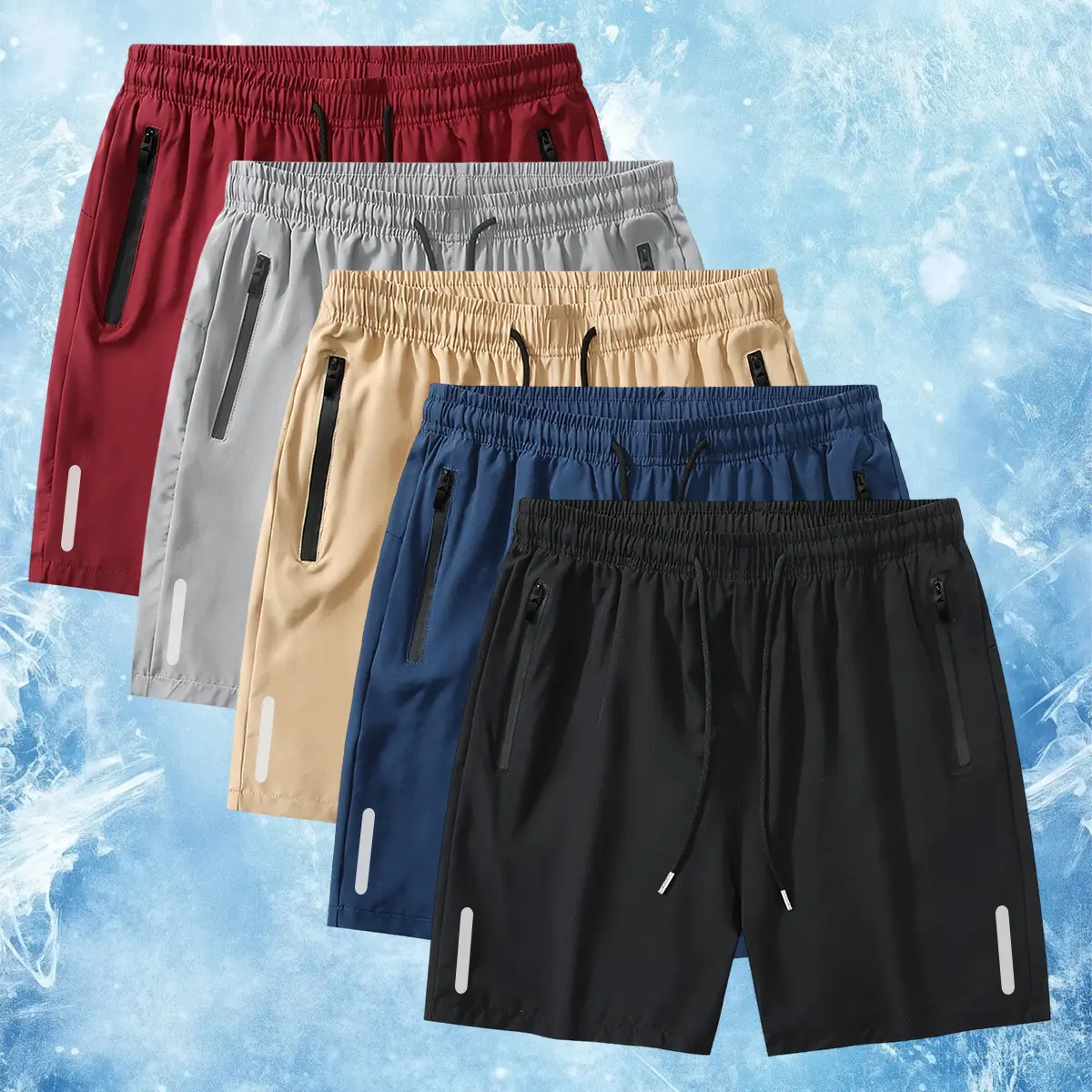 Men's 5-Pack Breezy Half-Length Medium-Length Adjust-Fit Multipocket Summer Solid Color Shorts - Adjustable Drawstring Waist, Zip Pockets, Polyester Blend, Fitted Cut, Minimalist Casual Versatile for Daily Wear & Commuting, Breezy Men's Shorts, Adjust-Fit