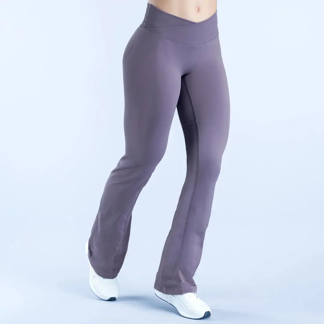 D.F.Y.N.E Vision Flares (full logo) Regular Length - Flexible Fabric Flare Leg Training Pants Created for Gym Sessions, Stretching and Everyday Comfort