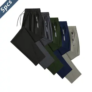 5PCS Ice Silk Sports Pants with Drawstring Elastic Waistband Zippered Pockets Thin High-Elastic Quick-Dry Fitness Trousers Skin-Friendly Smooth Soft Fabric Suitable for Indoor Sports & Summer Outdoor Activities Breathable Athletic Bottoms Beige SpringStat