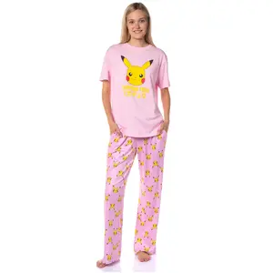Pokemon Women's Pikachu Faces 2 Piece Shirt and Pants Adult Pajama Lounge Set