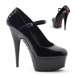 Pleaser Delight-687FH Women's Fashion Lace High Heel Pumps, Red/Black Elegant Shoe for Women