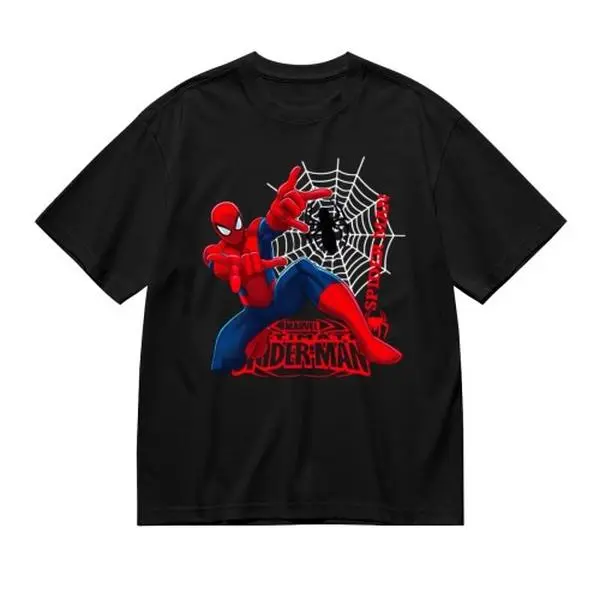Marvel Spider-Man Graphic Short Sleeve T-Shirt, Soft Cotton Casual Anime Printed Tee With Web Pattern, Unisex For Teen Boys Girls, Street Style Versatile Daily Wear, Street Look, Unisex Fit