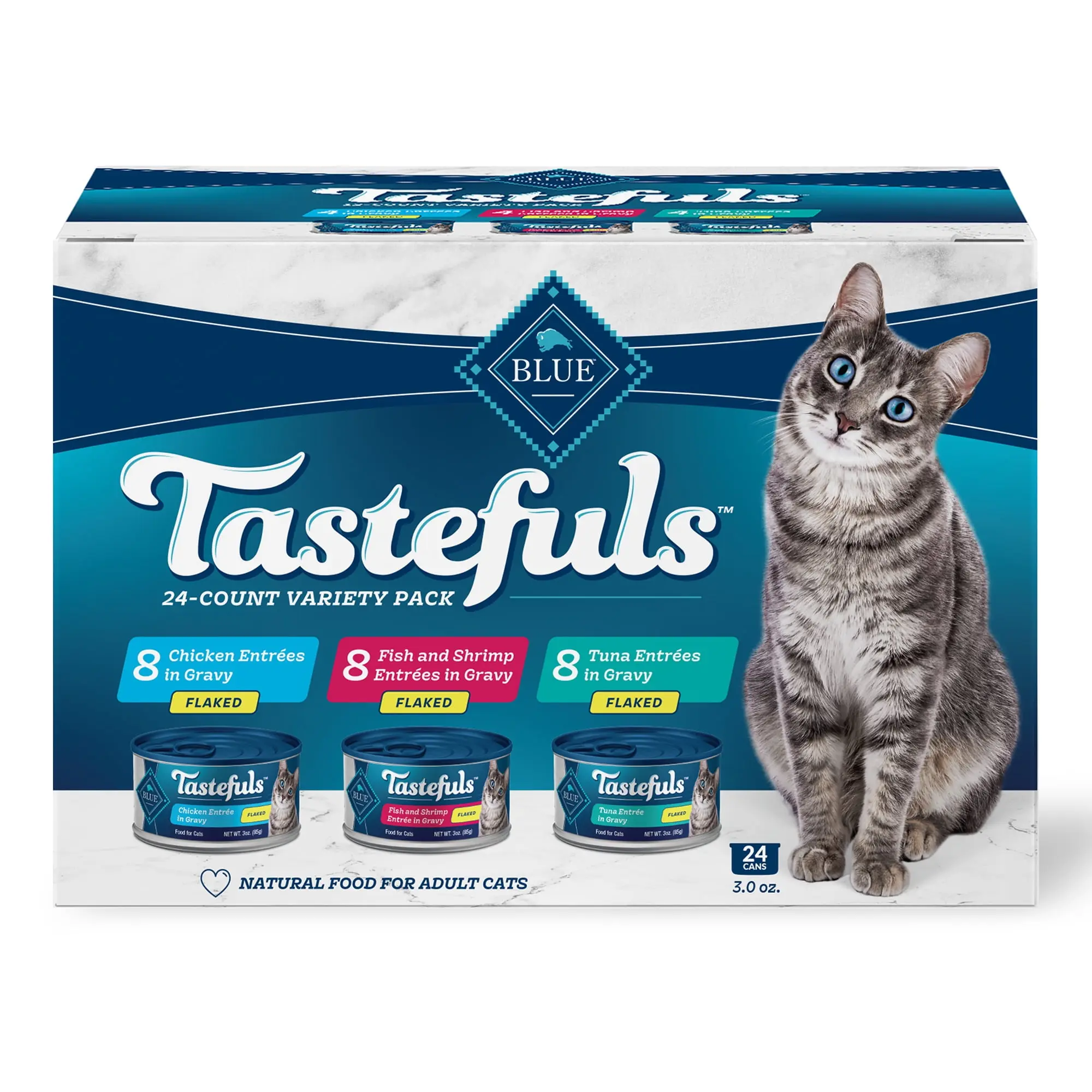 Blue Buffalo Tastefuls Flaked Wet Cat Food 3-Flavor Variety Pack, 3-oz. (12ct, 4 of Each)