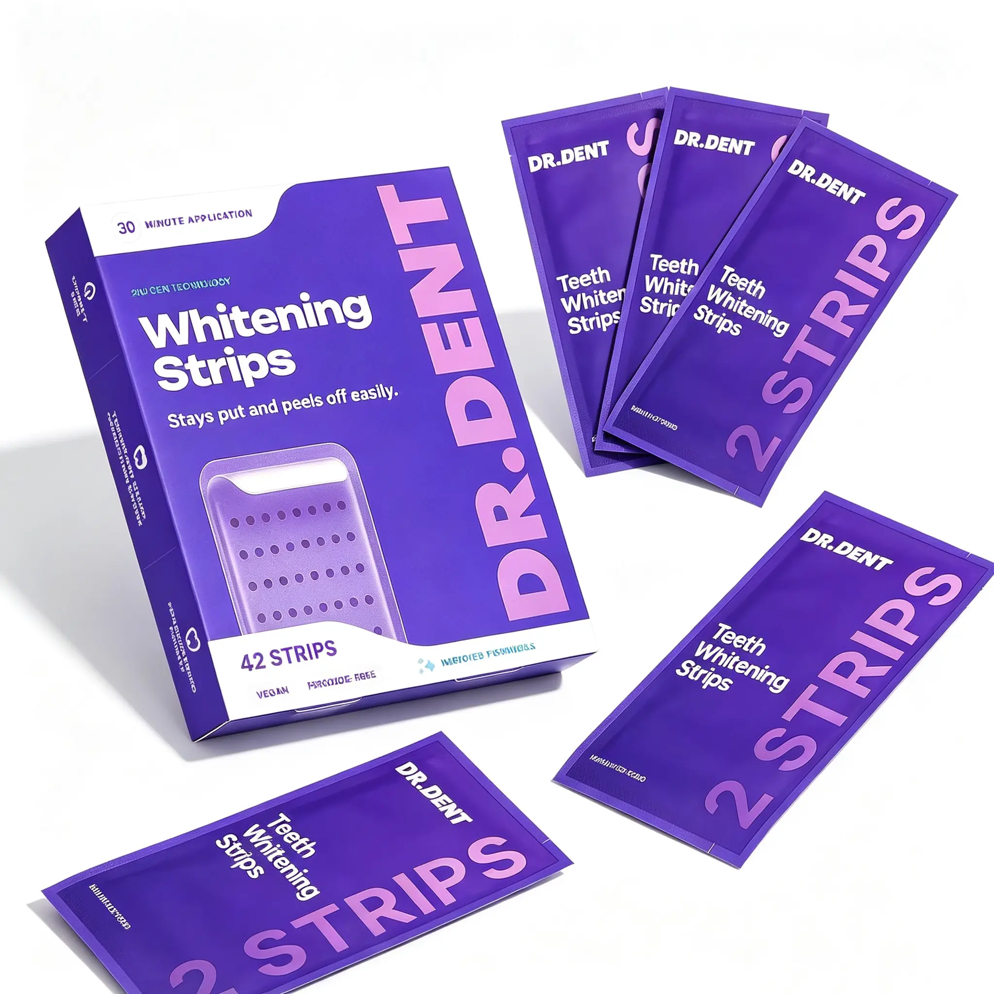 DRDENT Purple Teeth Whitening Strips - 7/21 Whitening Sessions - Non Sensitive Teeth Whitening - Peroxide-Free