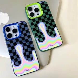 Checkerboard Melt Wave MagSafe-Compatible Magnetic TPU Phone Case for iPhone 17 Pro Max 16 Pro Max 15 Plus 14 Pro 13 12 11 XS Max XS XR Samsung Galaxy S25 Ultra S24 Plus S23 Shockproof Trippy Retro Grid Design