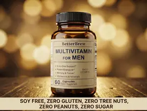 BetterBrew Multivitamin for Men: B Vitamins, Chelated Minerals and Bioavailable D3 for Focus and Energy Support – Daily Mens Multivitamins and Multiminerals – 60 Capsules