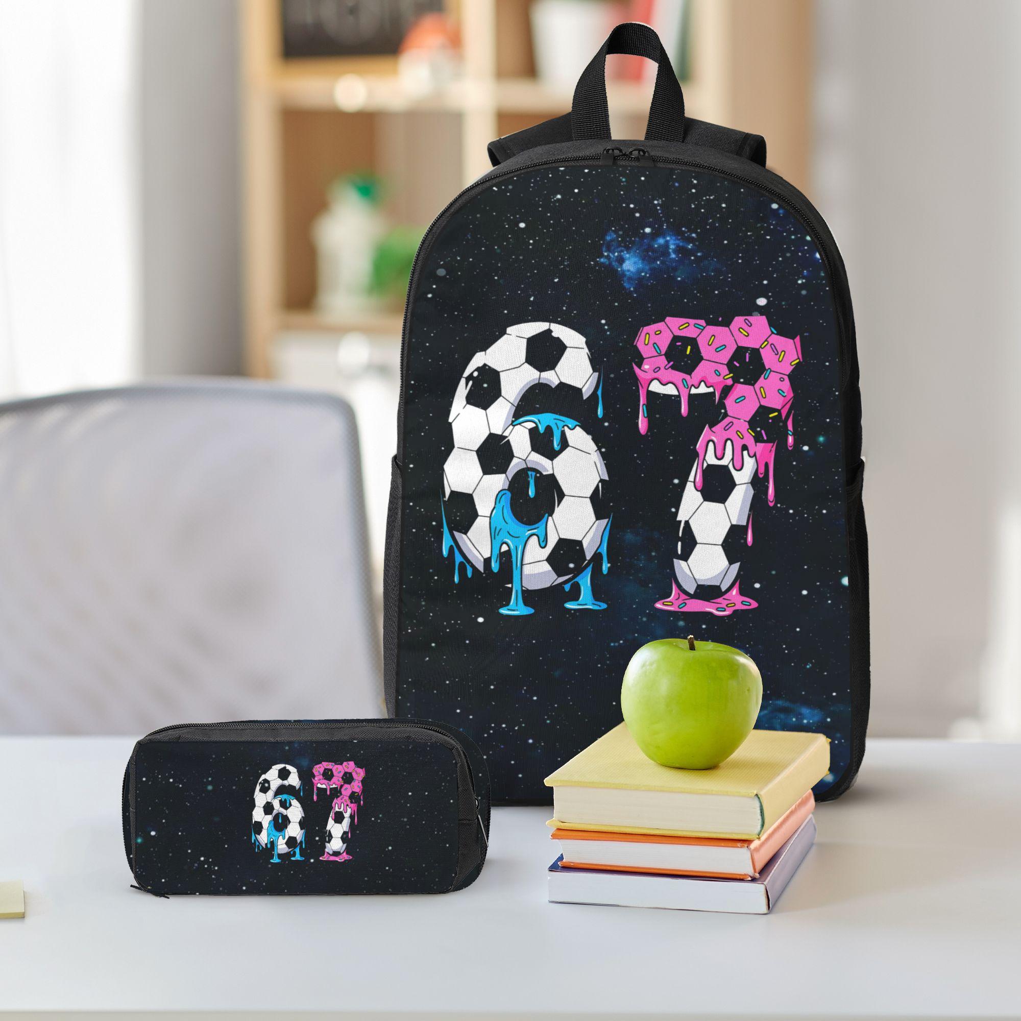 "67" Fashion & Casual Backpack—Featuring a "Melting Ice Cream" Print with a Cartoon Soccer-Themed "67." An Ideal Choice for School, Travel, and Holiday Gifting.