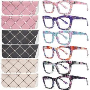 6 Pack Oprah Style Reading Glasses Blue Light Blocking Square Computer Spring Hinge Readers for Women 3 Mix Sighted Eyeglasses High Quality Eyewear